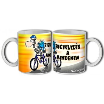 Kerékpáros bögre vicces felirattal - sárga