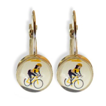   Kézzel készített kerékpáros lógó fülbevaló sárga színben