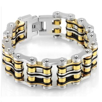 Kerékpárlánc karkötő dupla soros, arany-ezüst színben