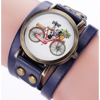   Kerékpáros karóra hosszú bőr pánttal sötét kék színben