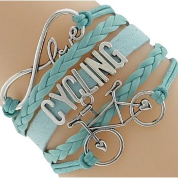 Love Cycling bőr karkötő kék