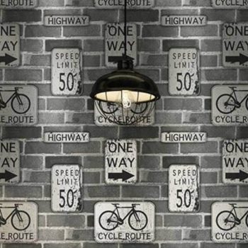 Cycle Route - Tapéta grafitszürke tégla mintás
