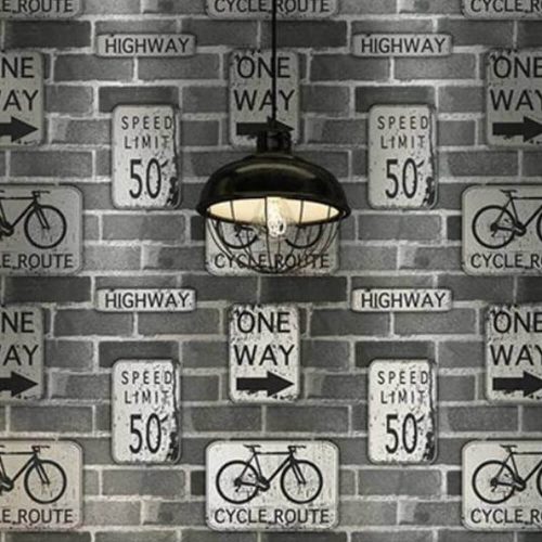 Cycle Route - Tapéta grafitszürke tégla mintás